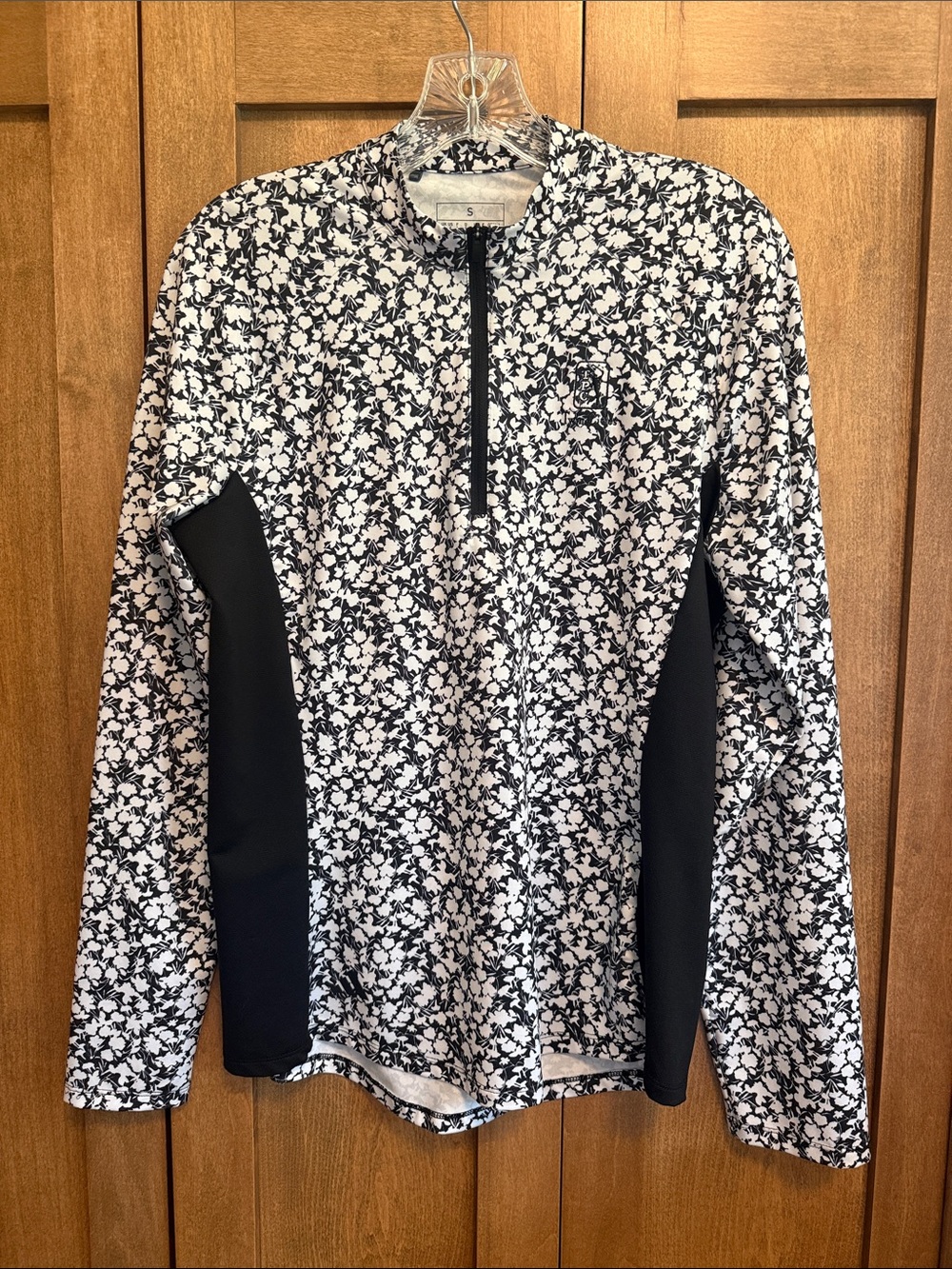 Adidas Black & White Floral Quarter-Zip Active Pullover EUC